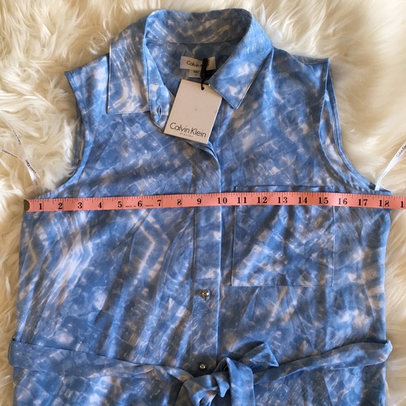 NWT Calvin Klein Blue/White Sleeveless Shirt Dress - Picture 4 of 11